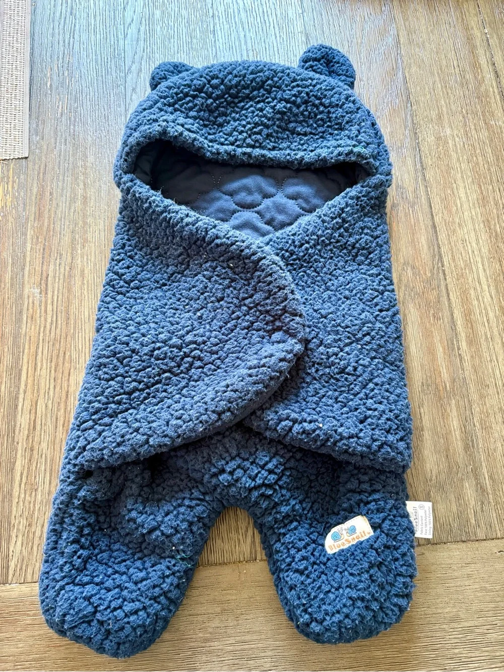 BlueSnail Navy Bear Sherpa Swaddle Blanket Wrap